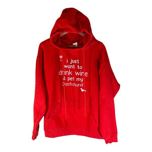 Unisex Delta‎ Fleece DachShund Hoodie XL Red White Casual Winter Dog Wine Winter